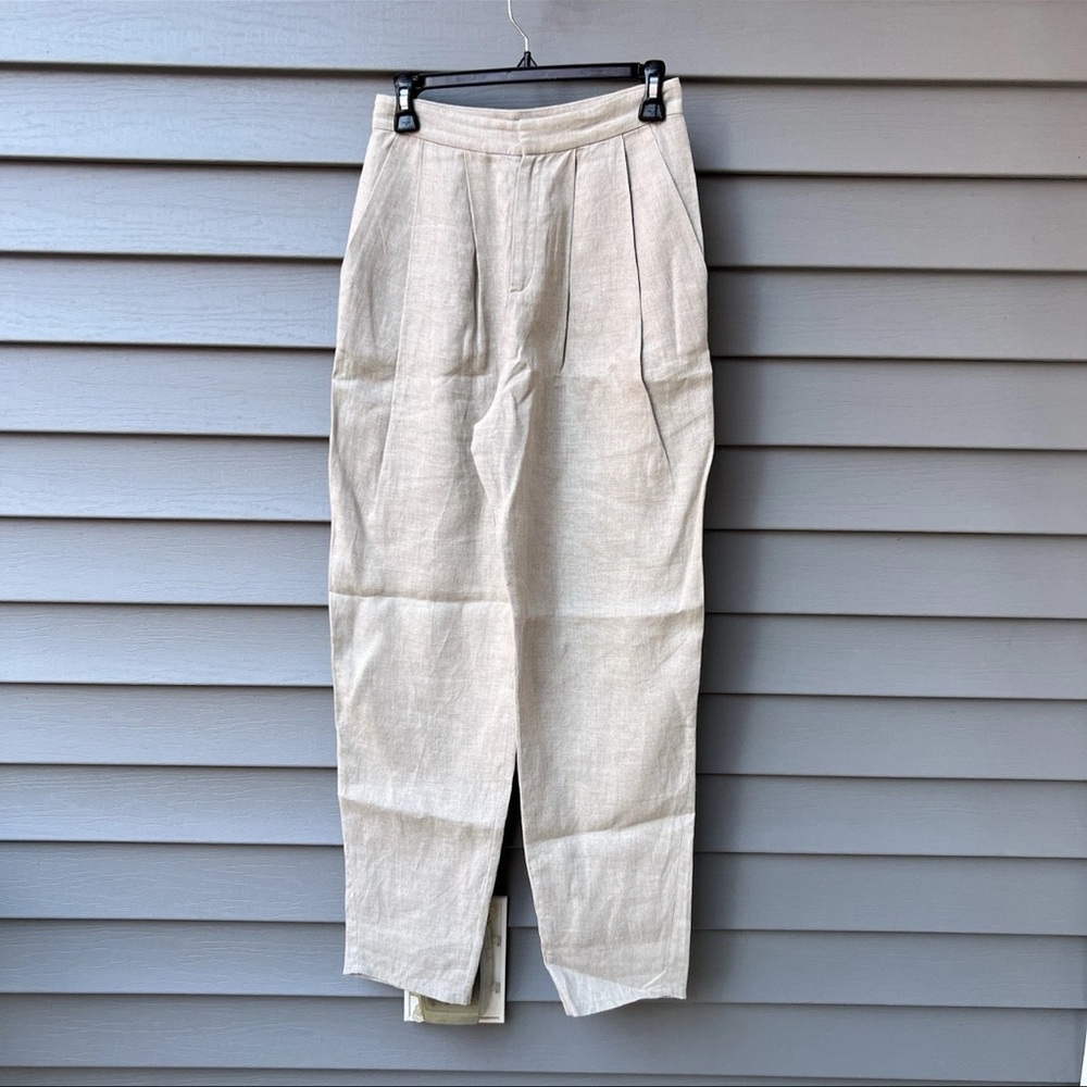 Agnes b Linen High Rise Pleated Pants Tan Women’s Size EU 36 / US 5-6 Pockets